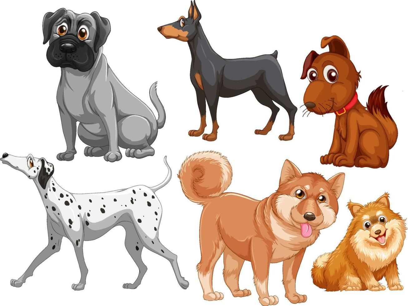 Set of different cute dogs in cartoon style vector