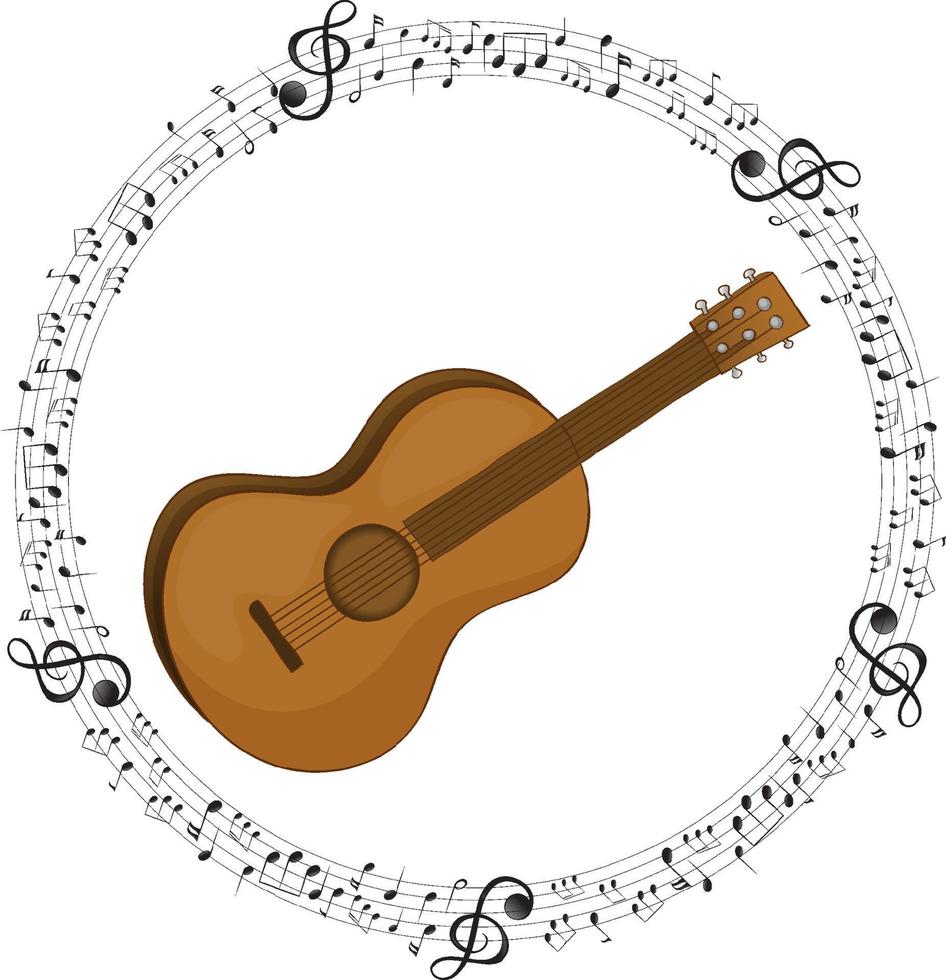 A guitar with musical notes on white background vector