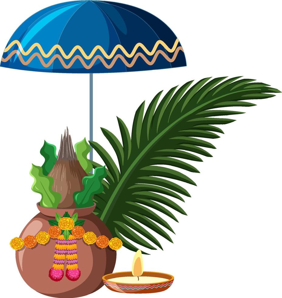 Coconut offering in claypot with candle vector