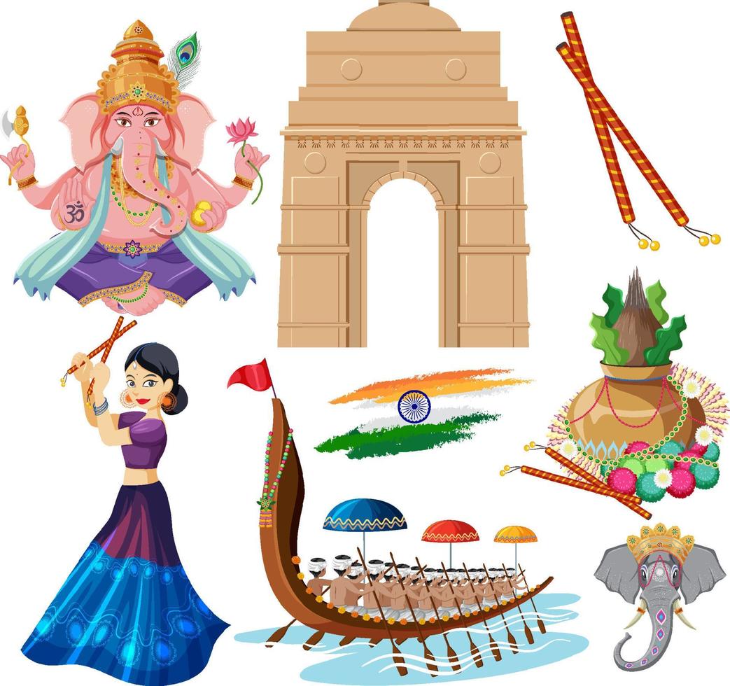 Set of Indian gods and building vector