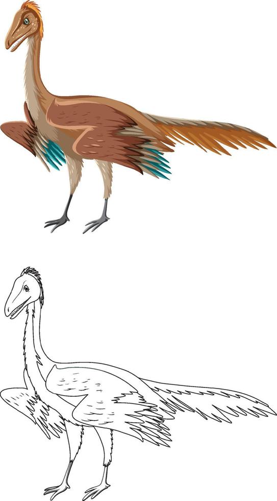 dinosaurio archaeopteryx con su contorno de garabato sobre fondo blanco vector