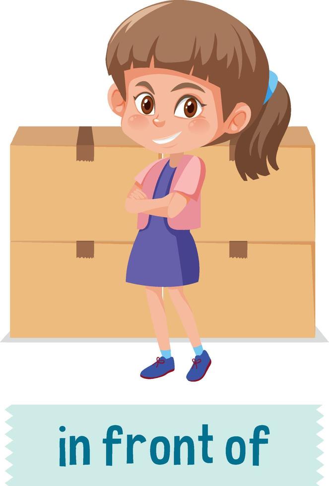 Preposition of place with cartoon girl and a box vector
