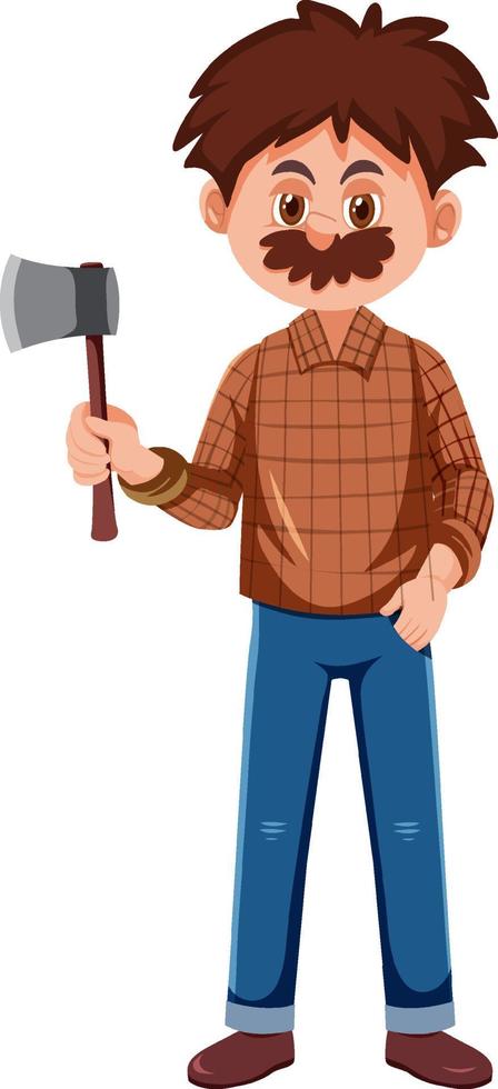 A man holding ax cartoon character on white background vector
