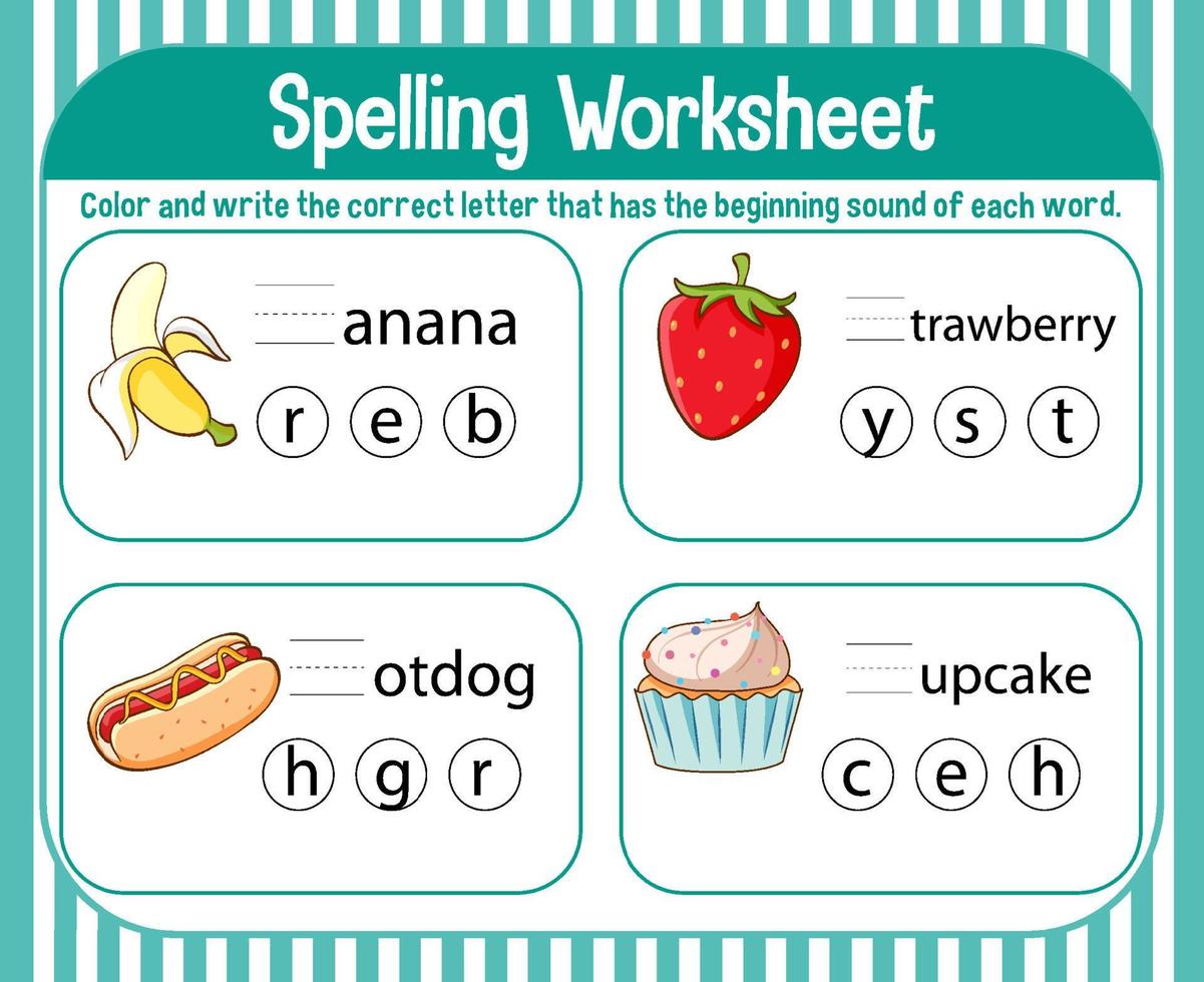spelling worksheet template for kids 6157009 vector art at vecteezy