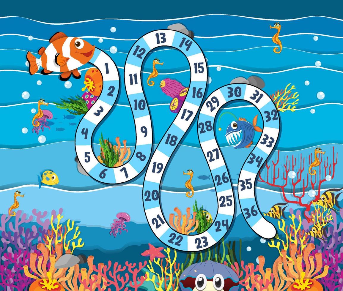 Counting numbers game template with underwater theme vector