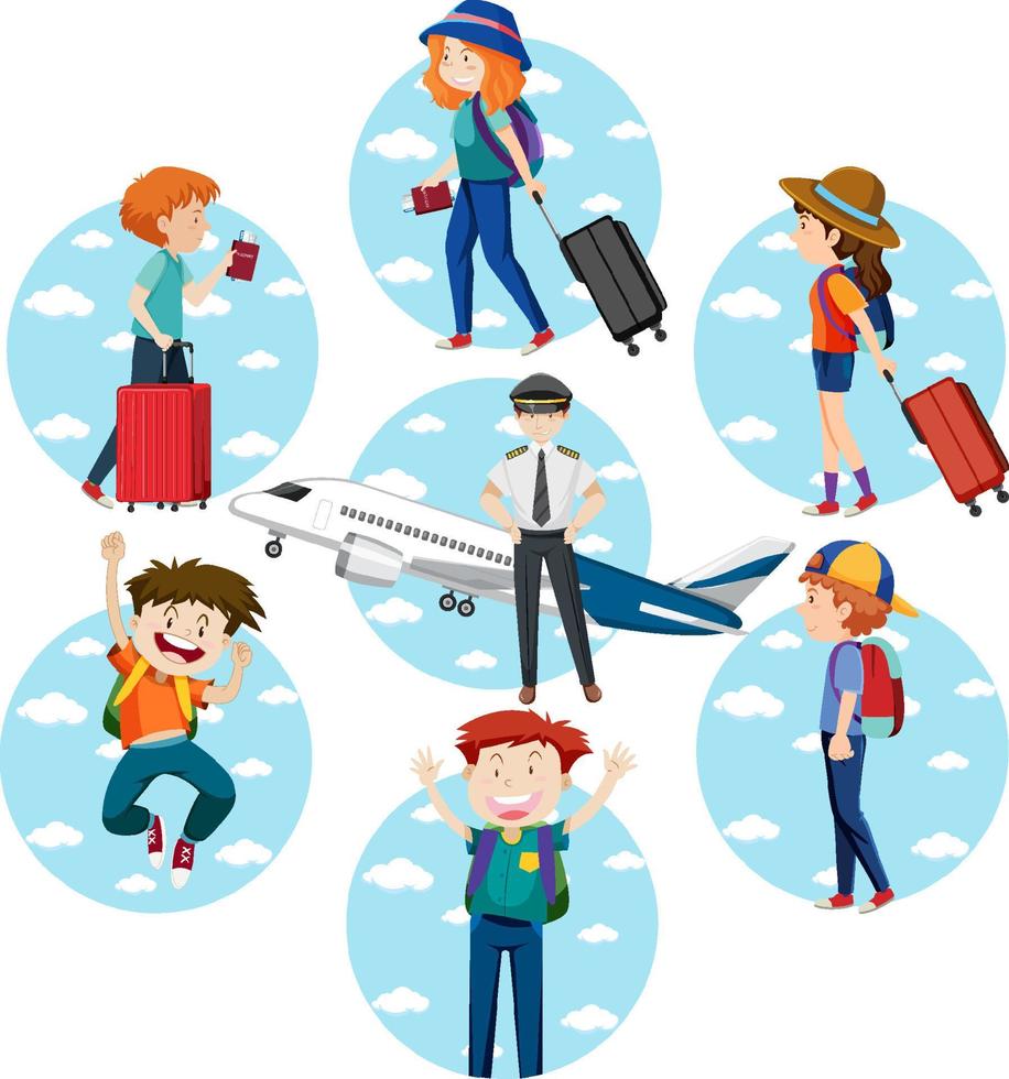 A set of Travel holiday theme man and women on white background vector