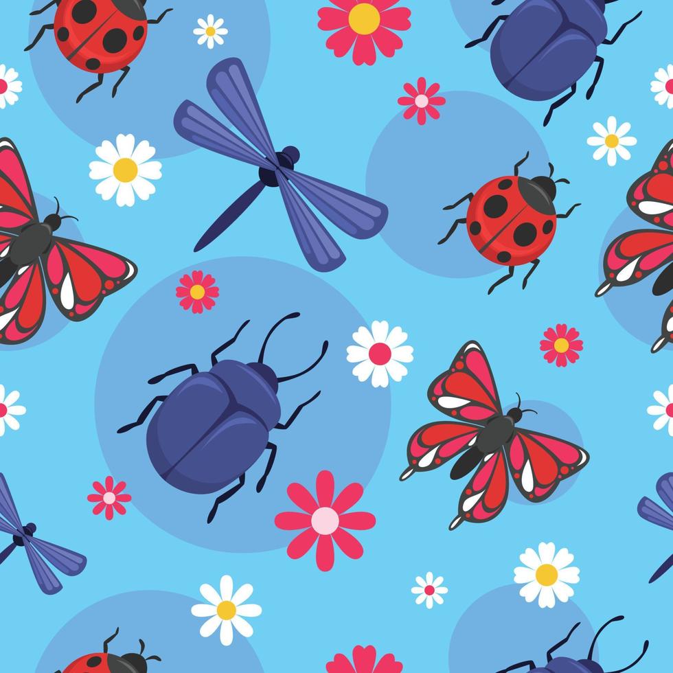 Seamless Pattern Bugs And Flower vector