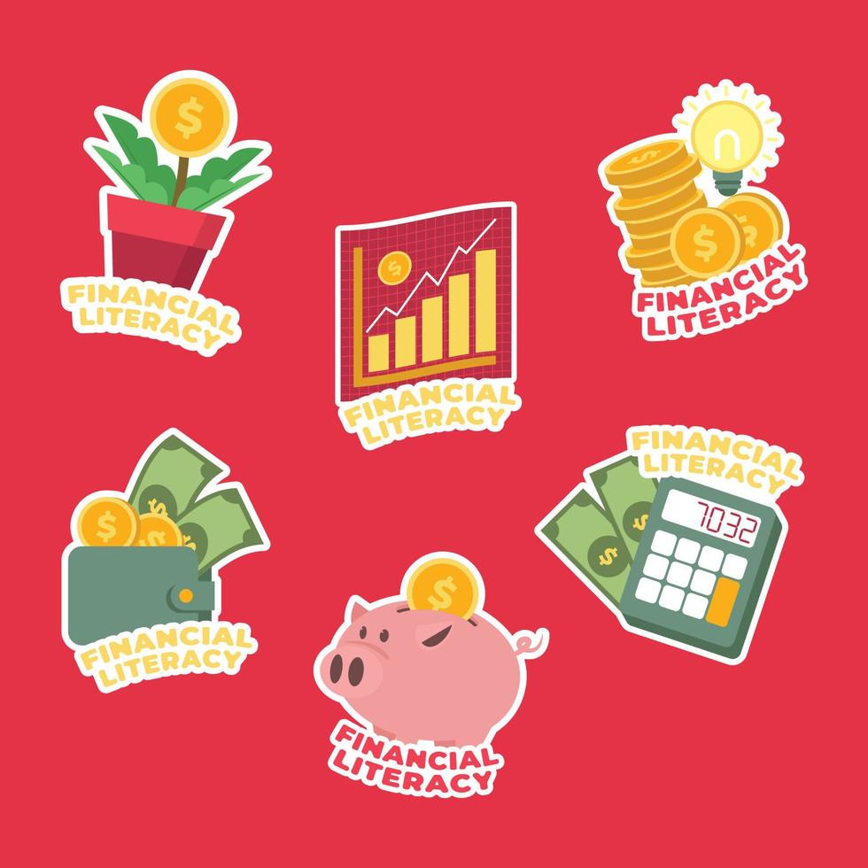 Financial Literacy Stickers Set vector