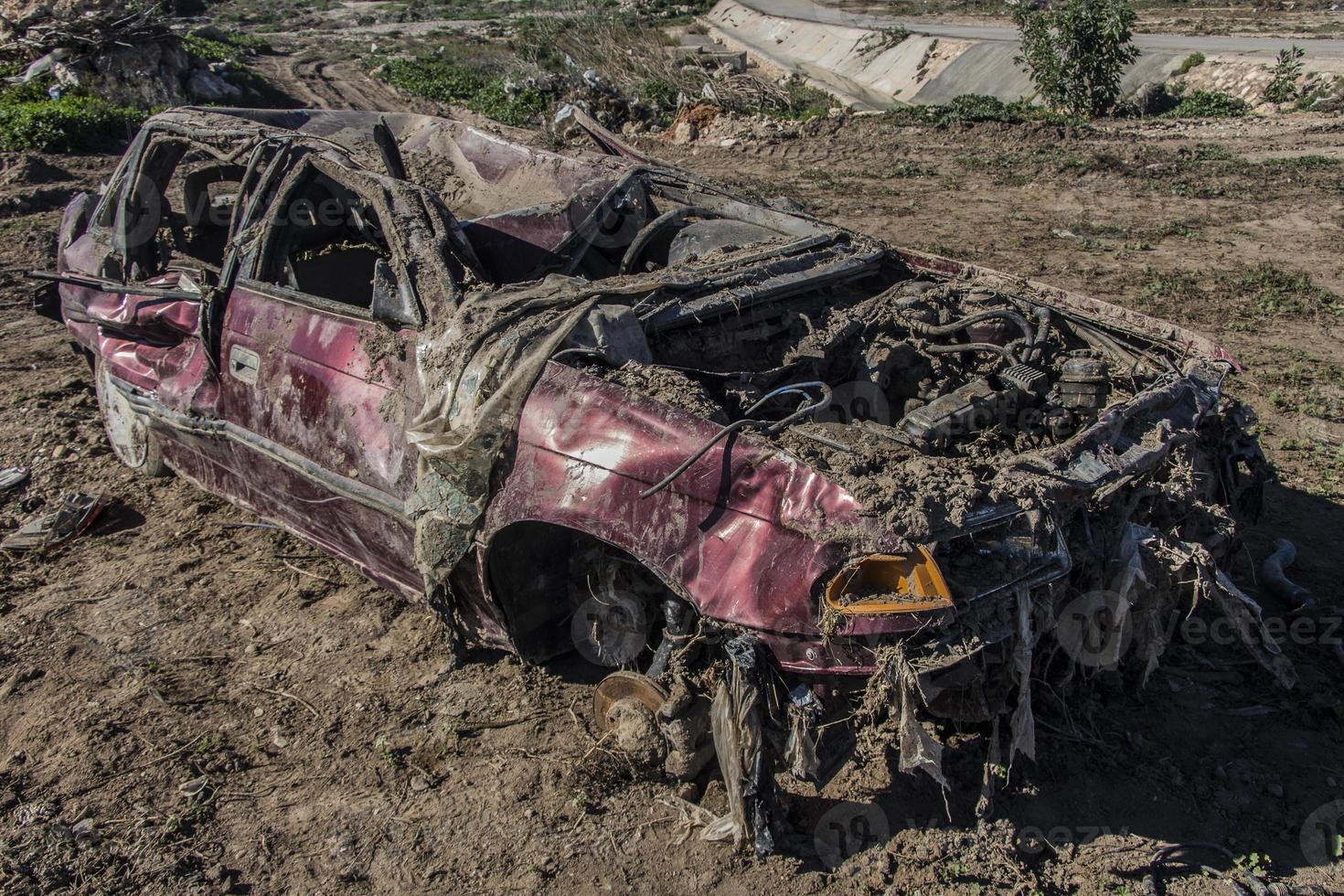 shattered car, which struck a natural disaster photo