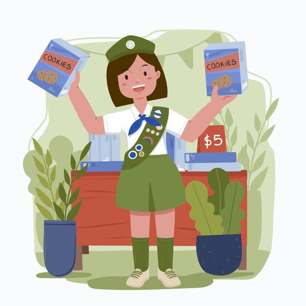 Girl Scout Promoting Cookies vector