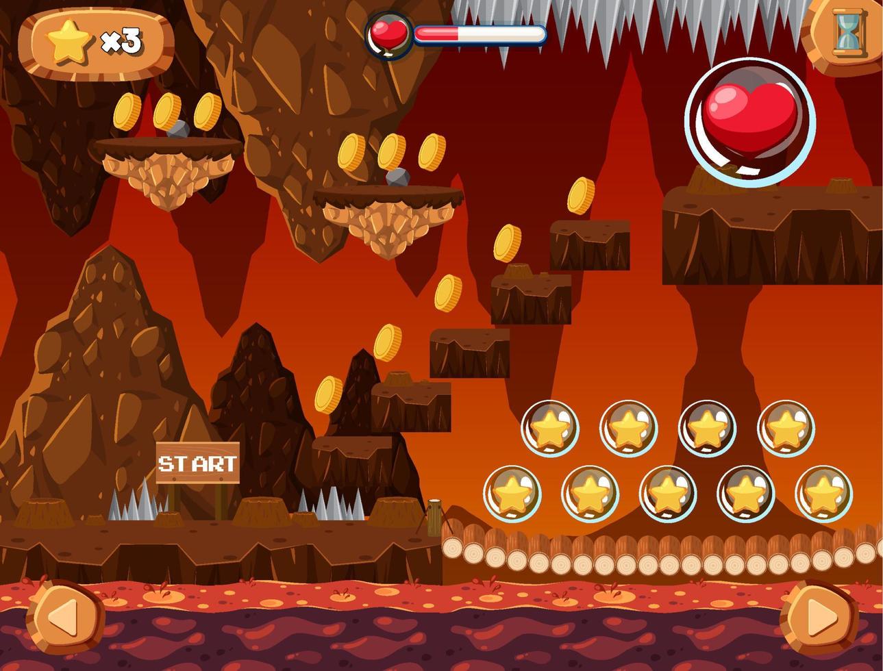 A game template infernal lava cave scene vector