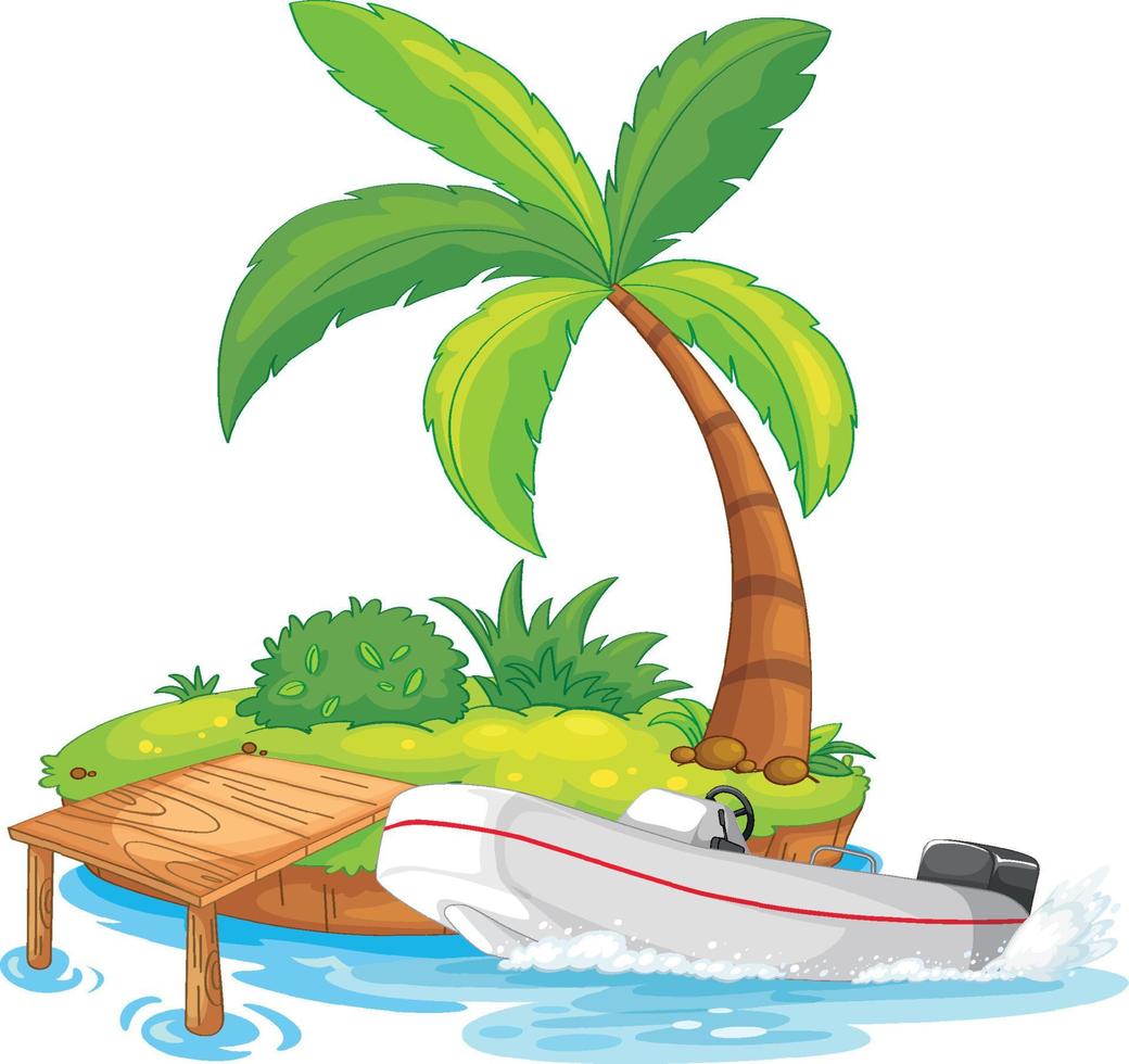 Isolated island pier with motorboat vector