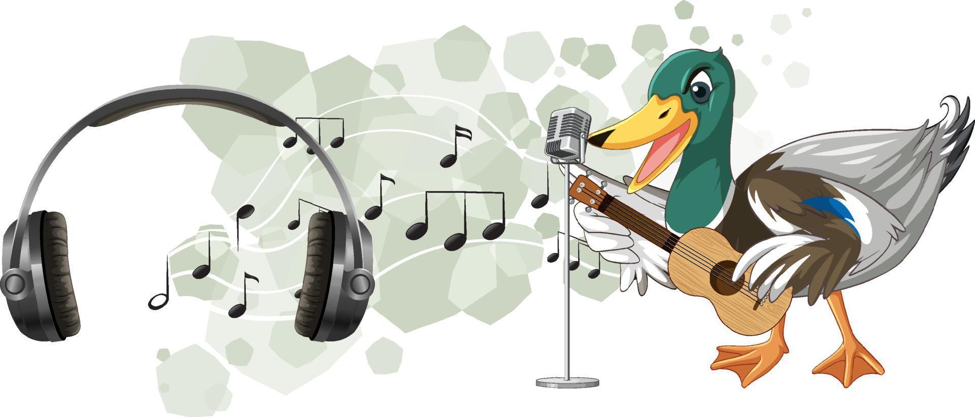 el pato toca la guitarra, el ukelele con nota musical vector