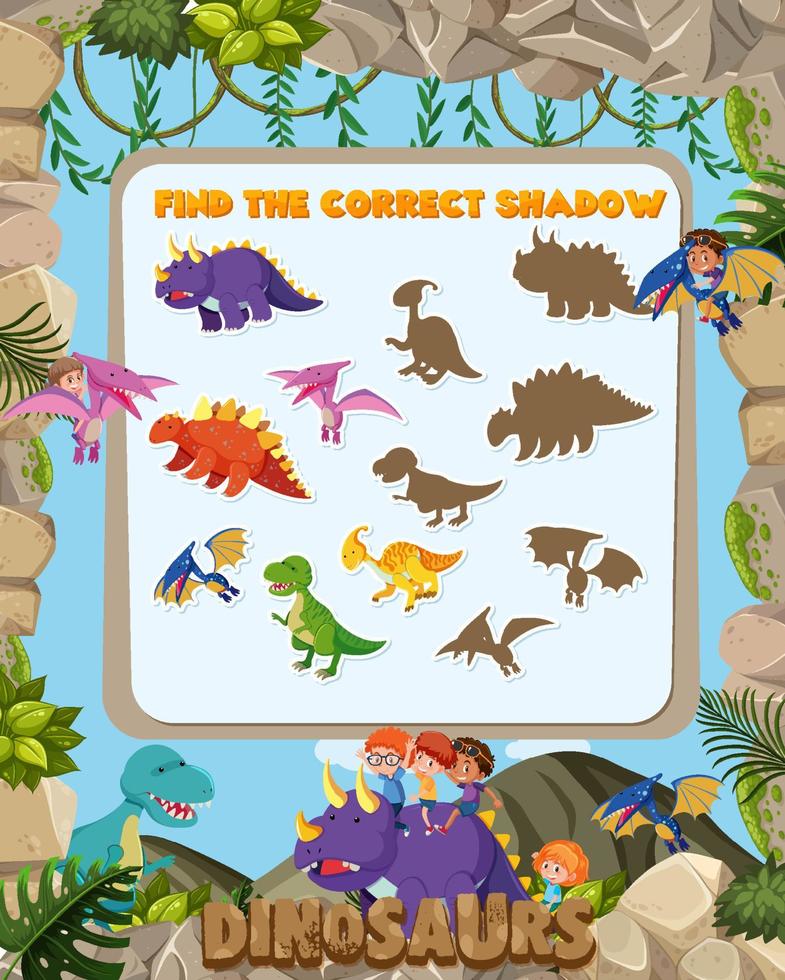 Find the correct shadow game template of dinosaur vector