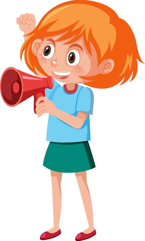 Cute girl using speaker phone vector