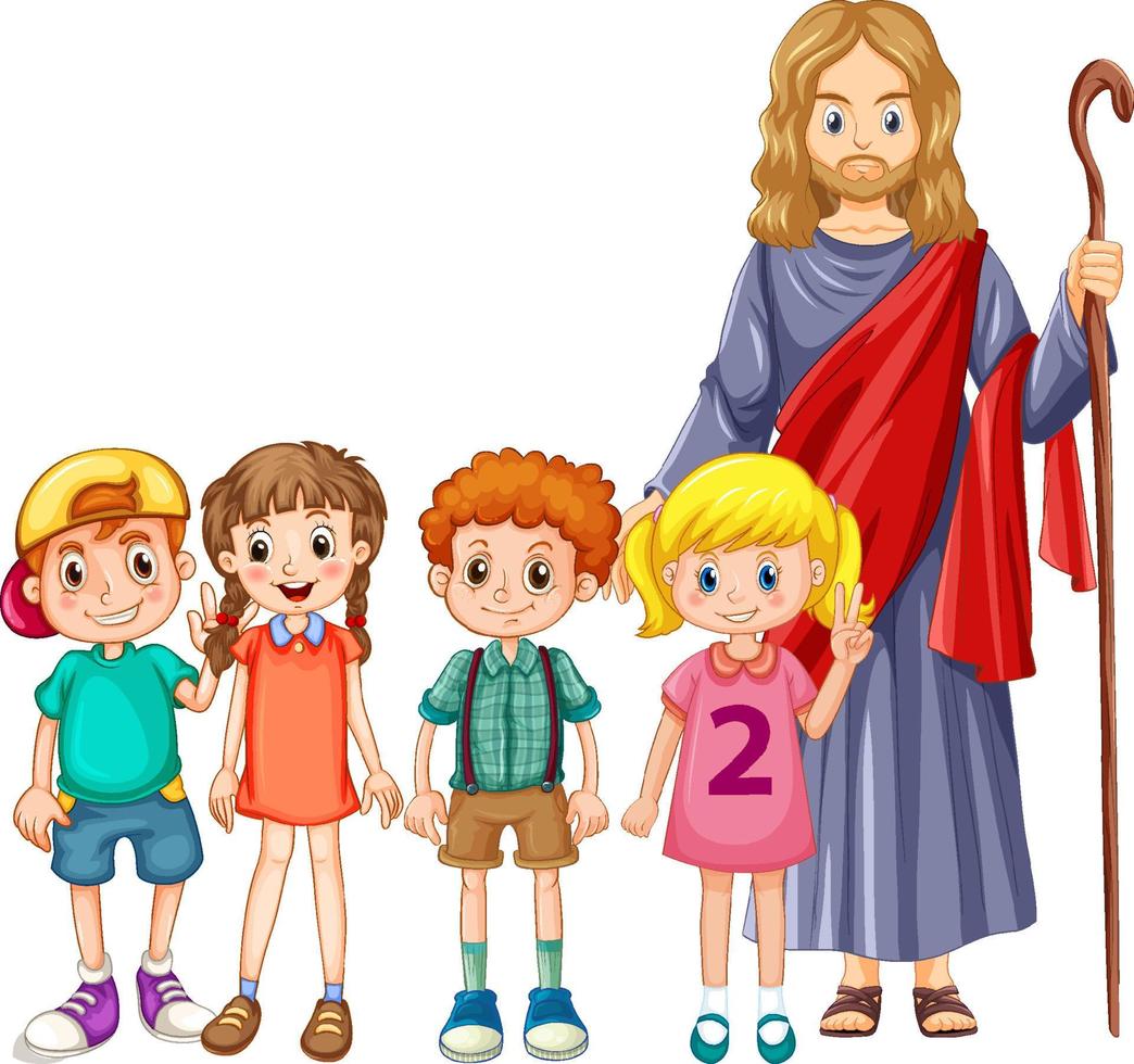 Jesus and children on white background vector