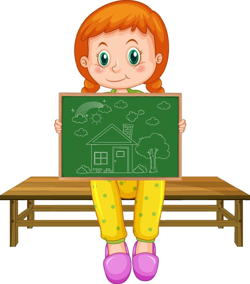 A girl holding board with a doodle sketch design on white background vector