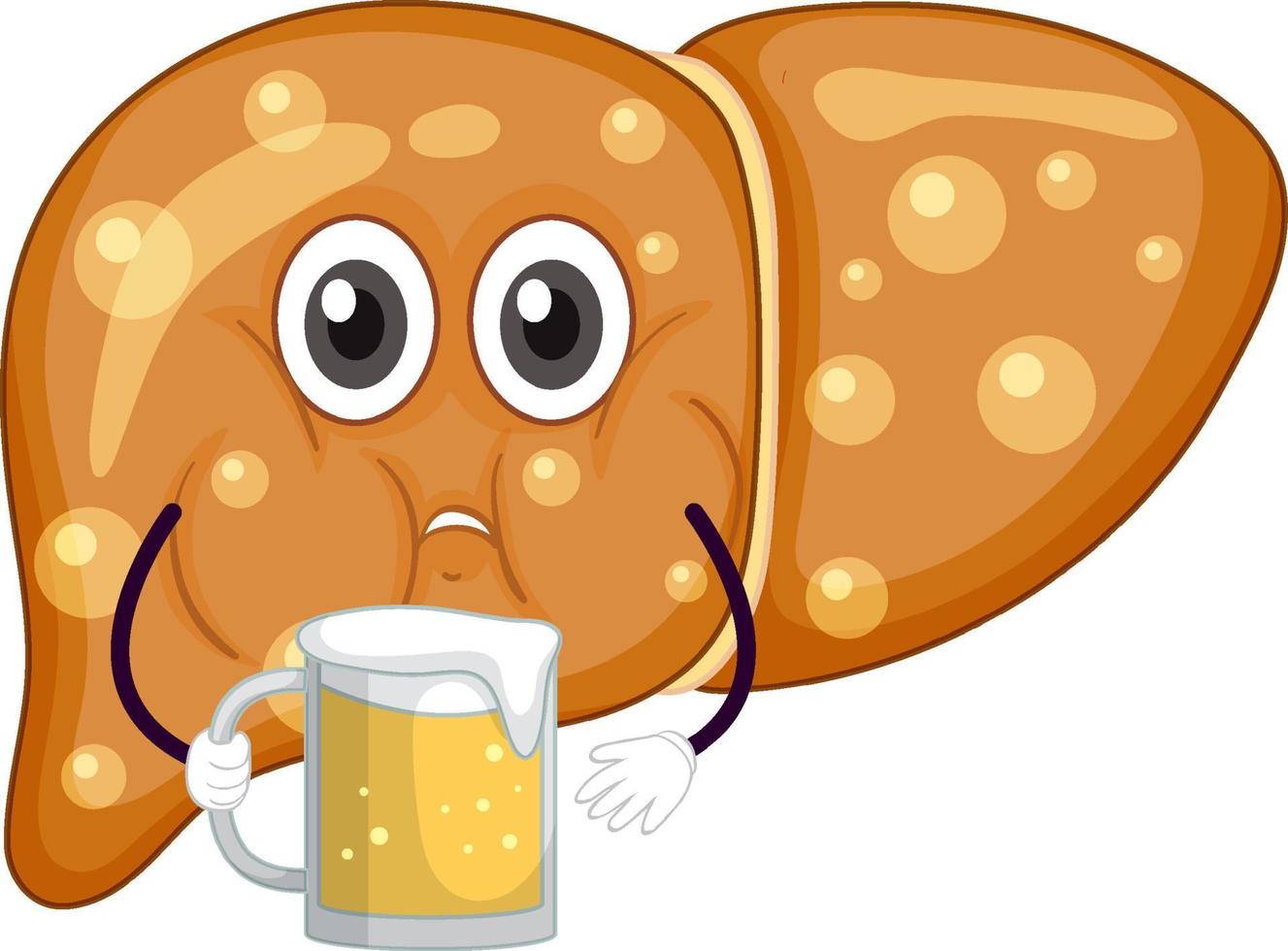 Fat Liver with face expression holding a glass of beer vector