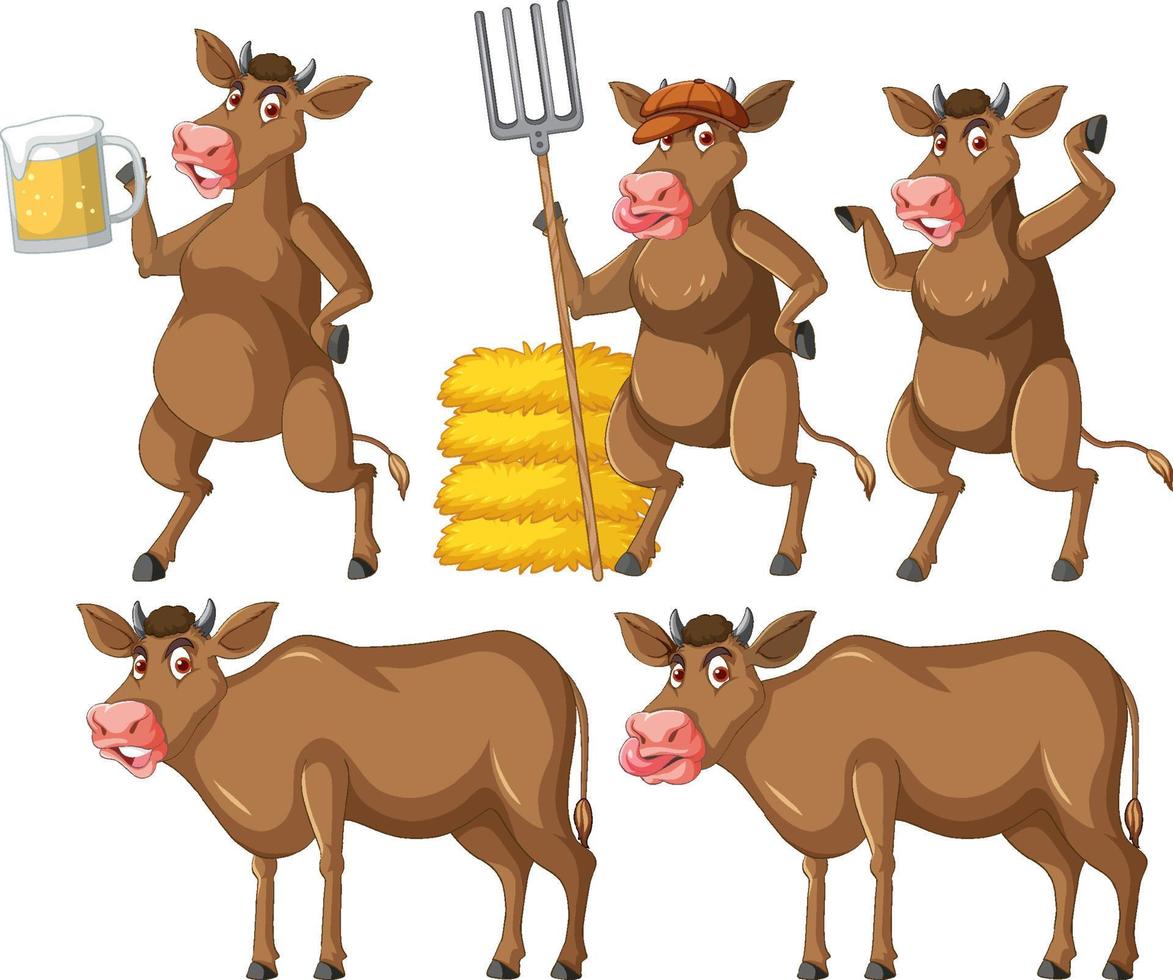 Set of different cute cows in cartoon style vector