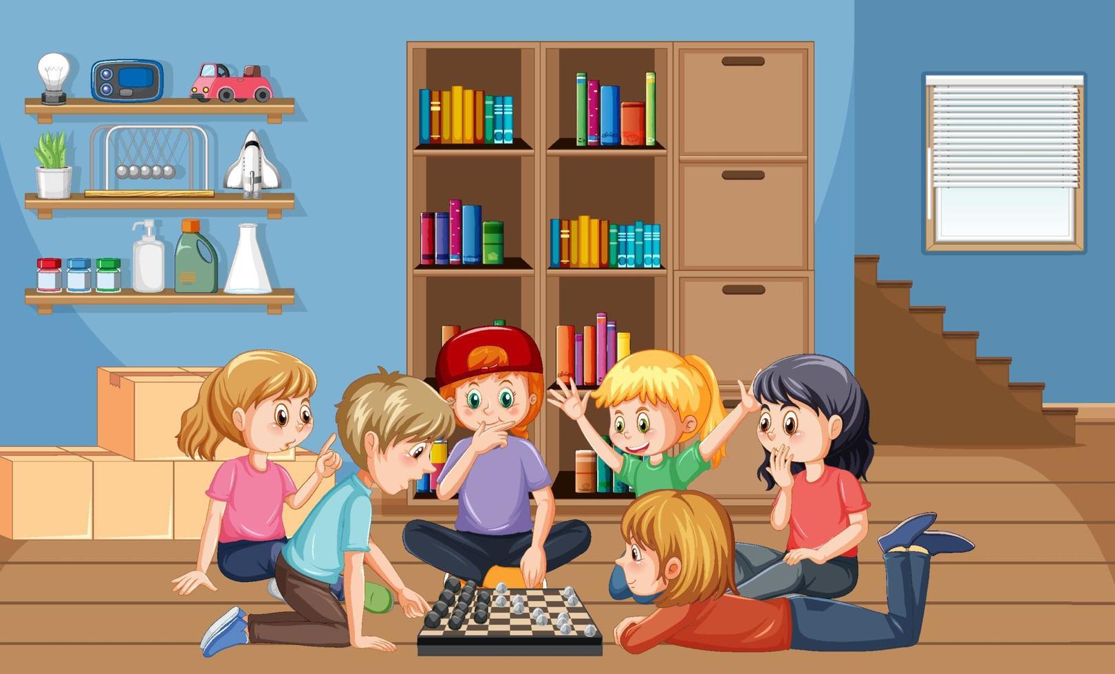 niños jugando juegos en la habitación vector