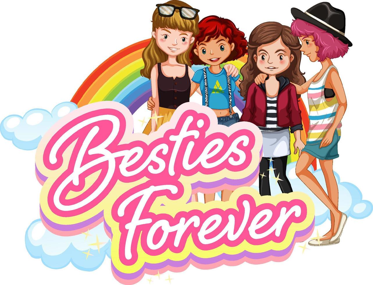 logotipo de bestie forever con adolescentes vector