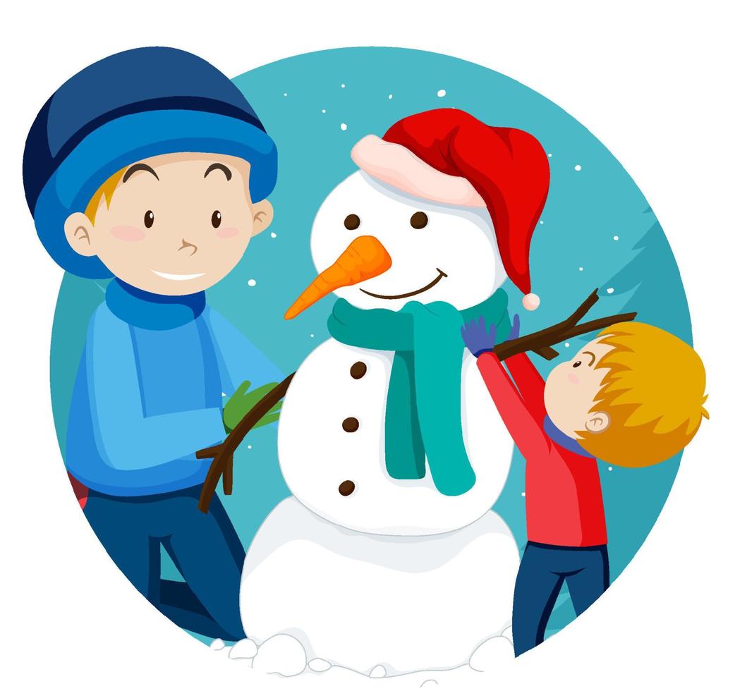 Christmas theme with dad and son build a snowman vector