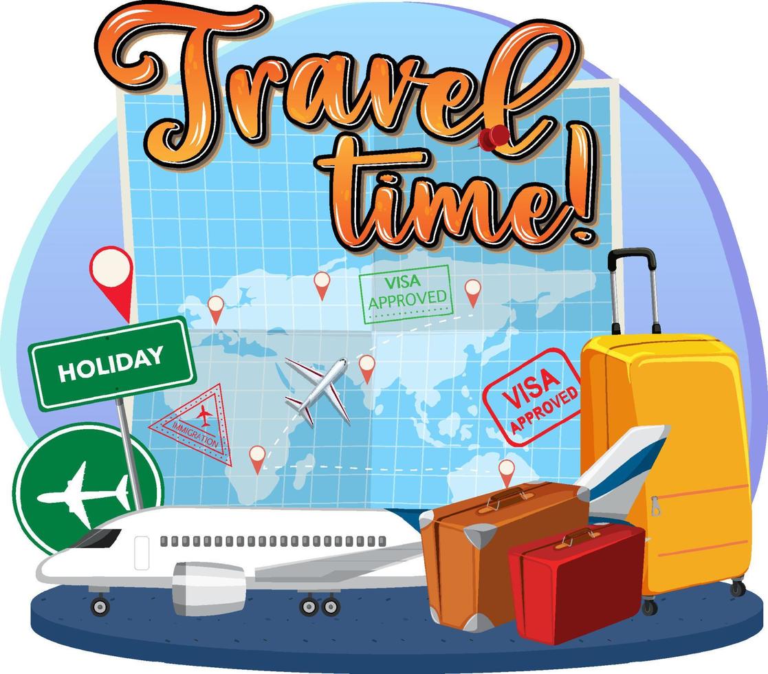 Travel Time typography logo with traveling objects vector