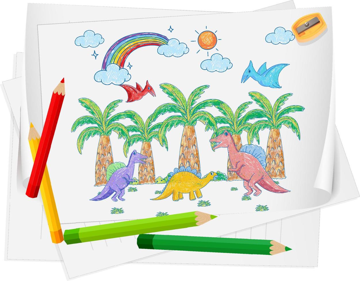 A paper with a doodle sketch design with color and colour pencils vector