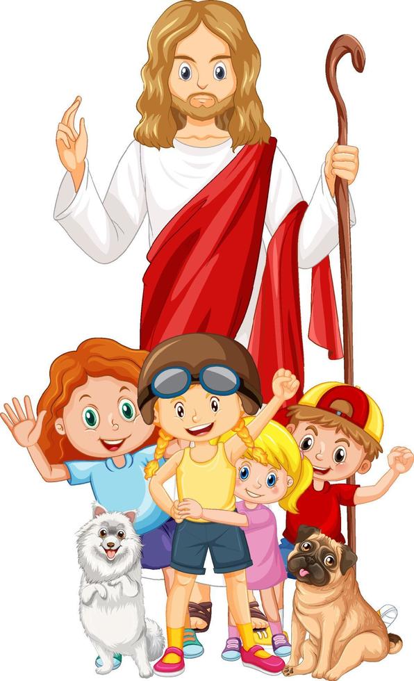 Jesus and children on white background vector