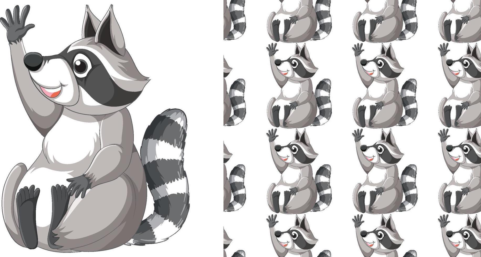 Seamless design of raccoon on white background vector