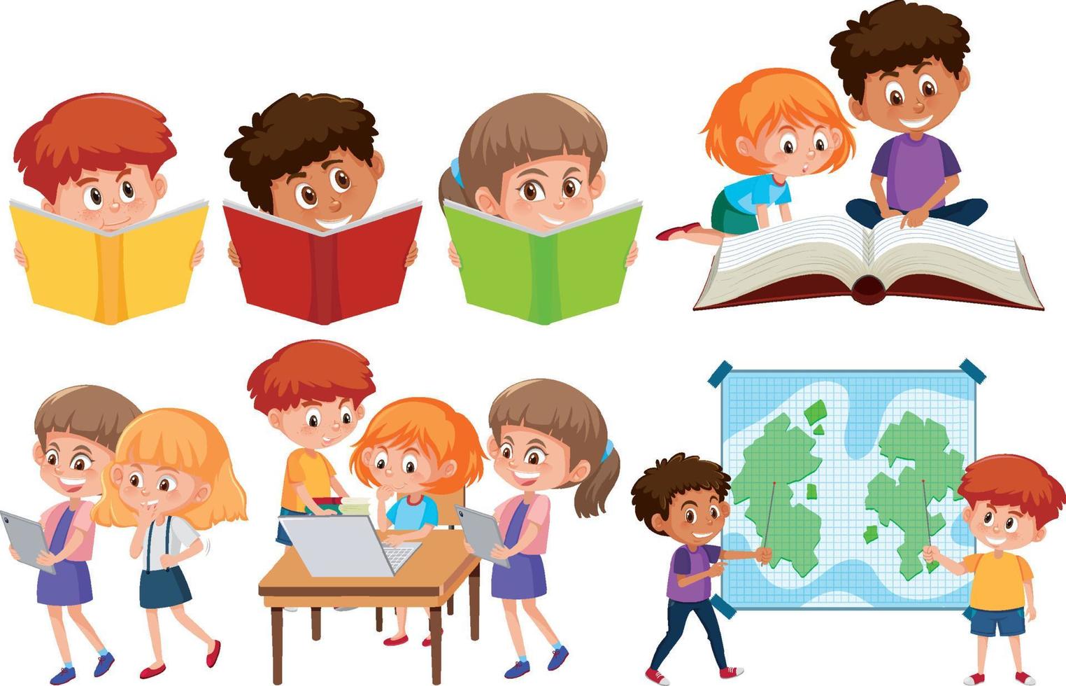 Set of kids doing different activities vector