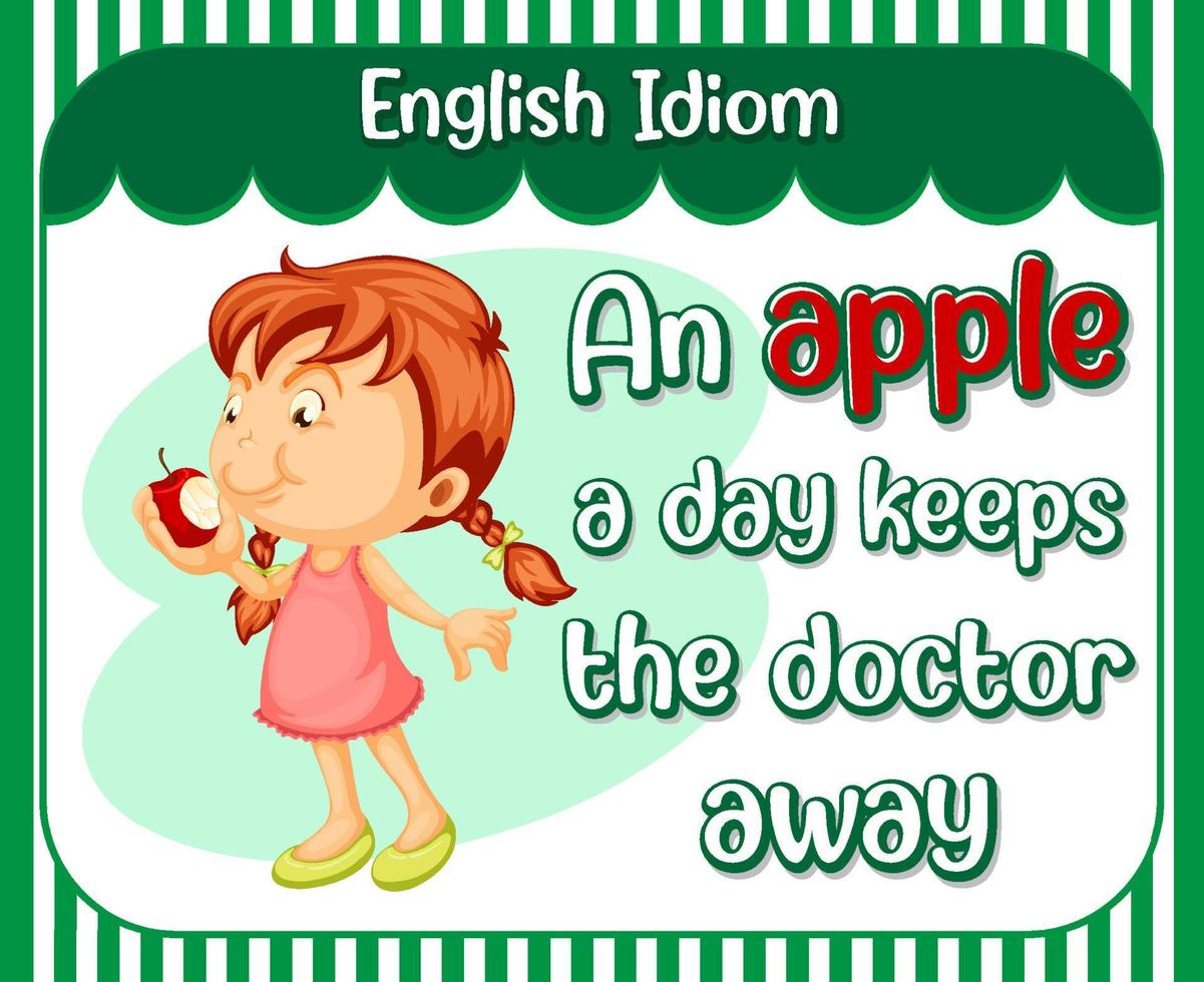 El idioma inglés con una manzana al día mantiene alejado al médico. vector