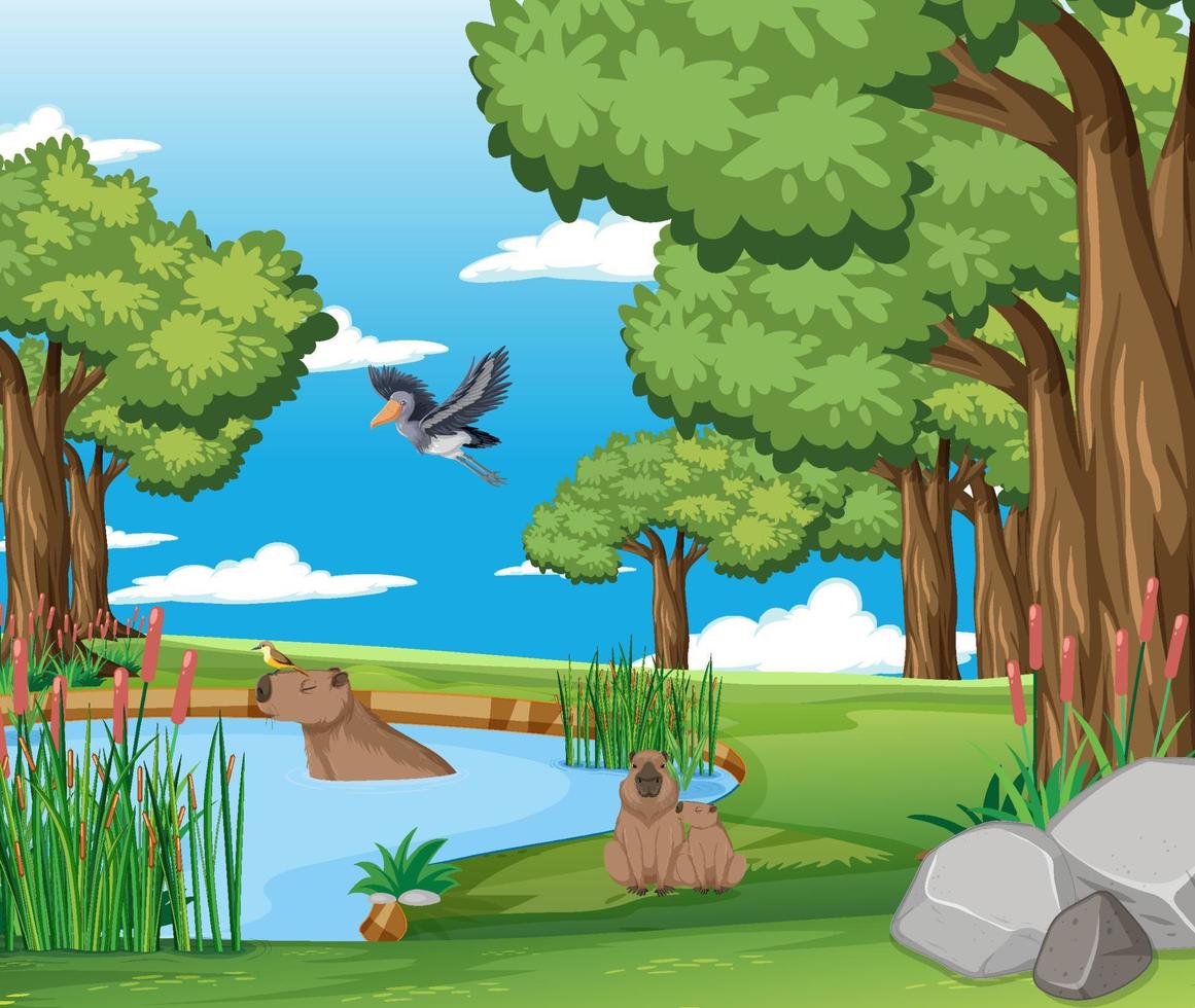 Scene with wild animals in forest vector