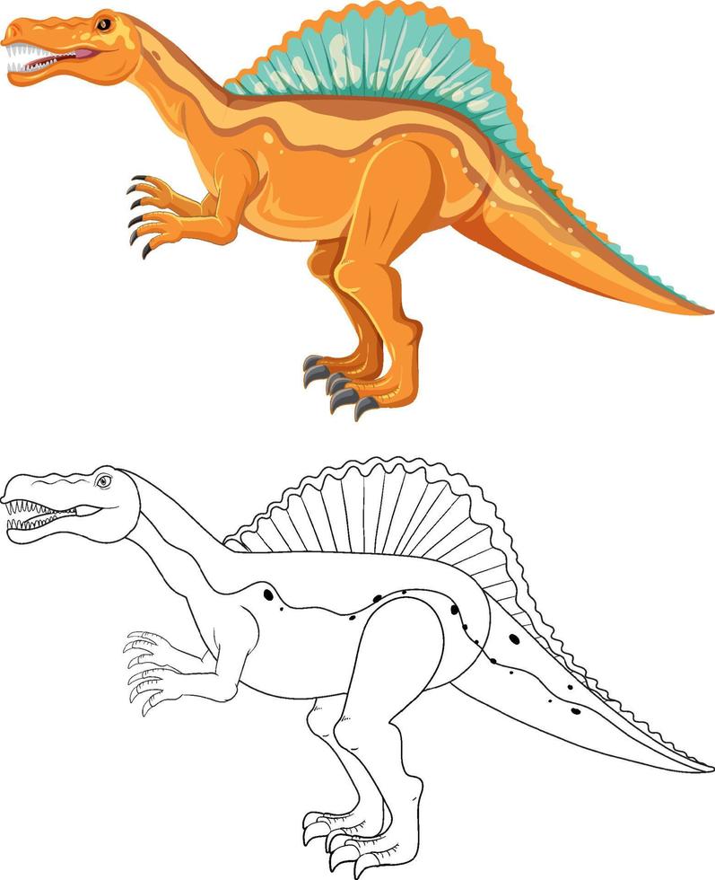 Spinosaurus dinosaur with its doodle outline on white background vector