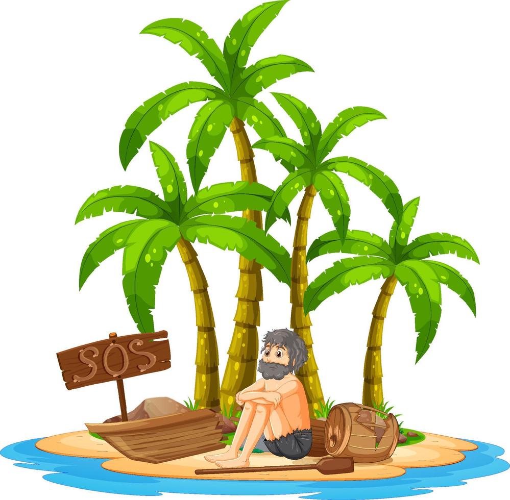 A man on deserted island isolated vector
