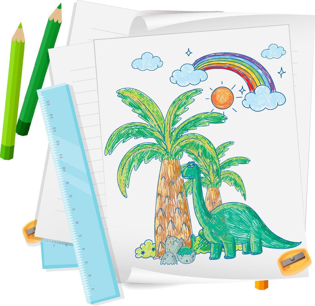 A paper with a doodle sketch design with color and colour pencils vector