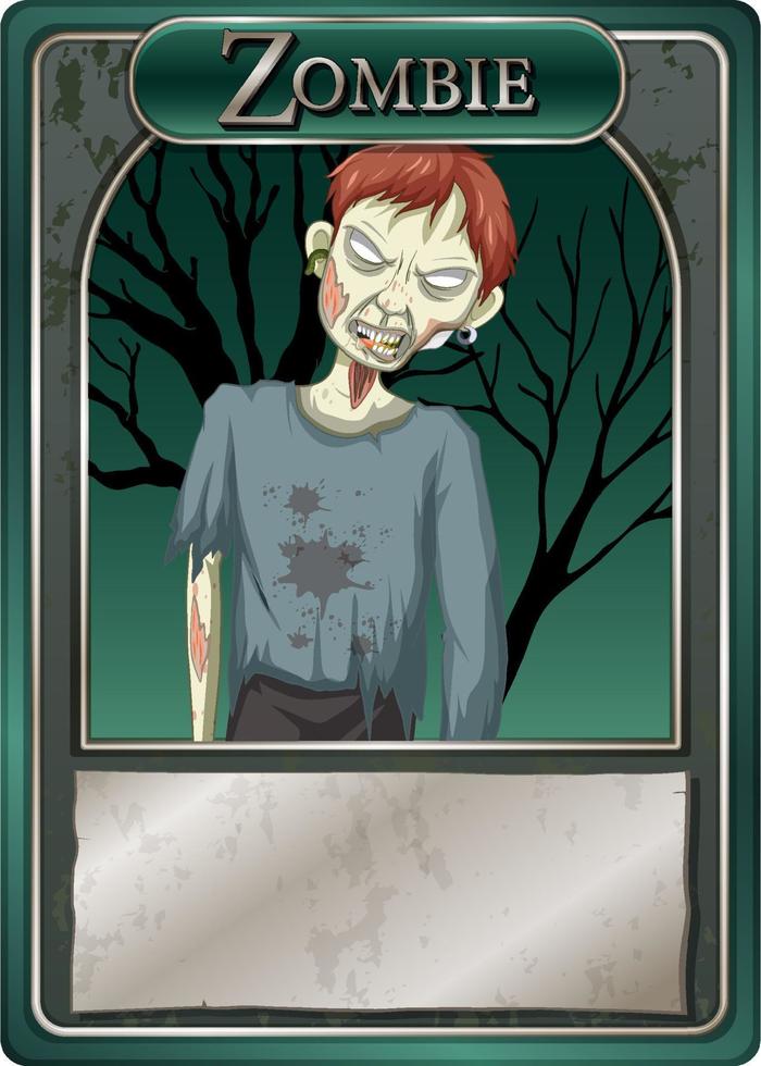 Zombie character game card template vector