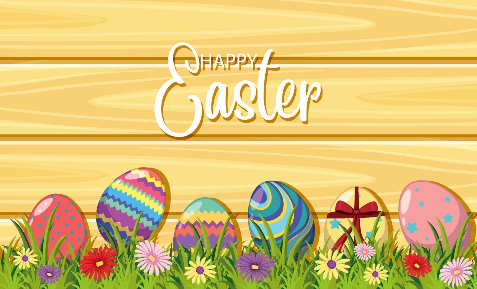 Happy Easter design with decorated eggs in garden vector