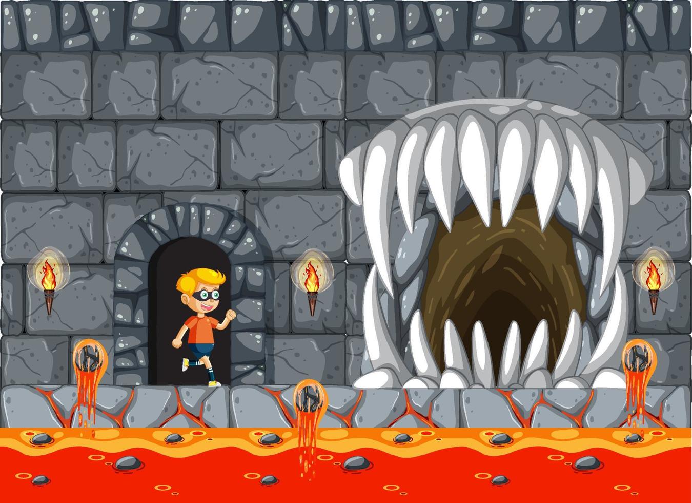 A boy in lava game scene vector