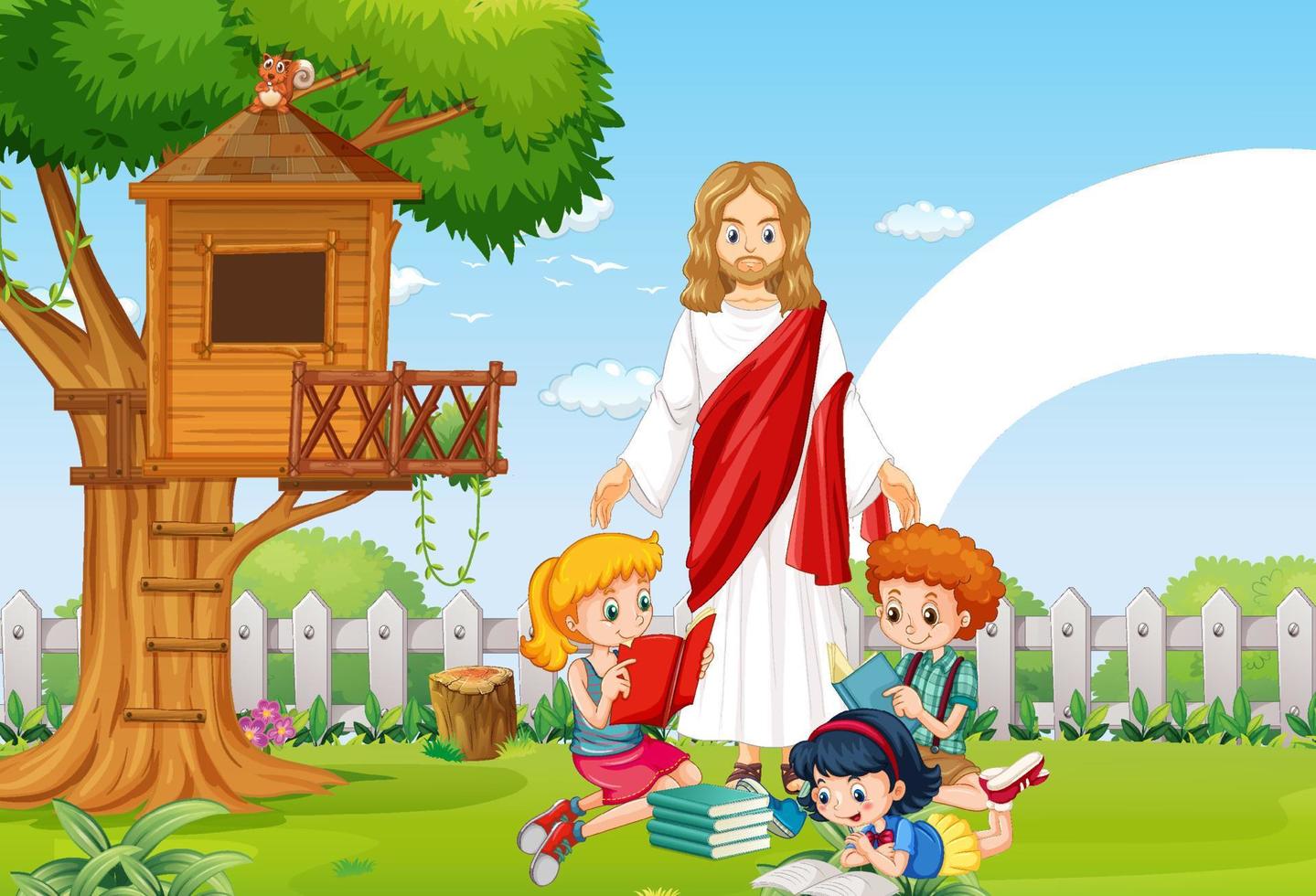 Jesus and children at the park vector