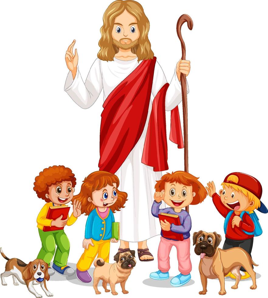 Jesús y los niños sobre fondo blanco. vector