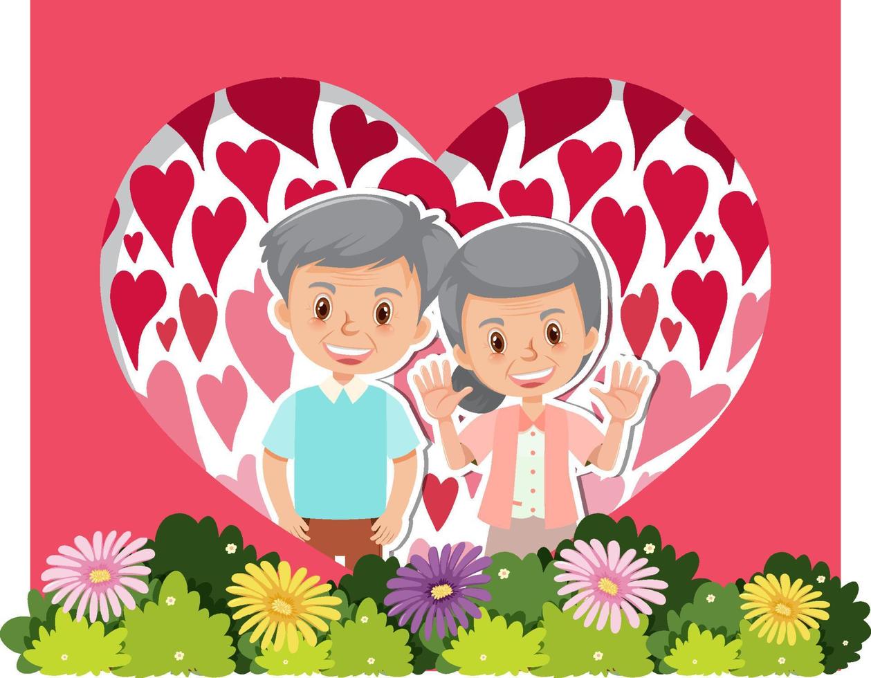 Cute old couple in love postcard vector