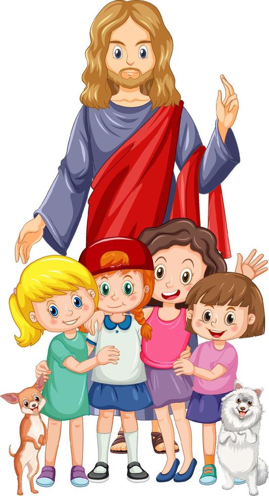 Jesus and children on white background vector