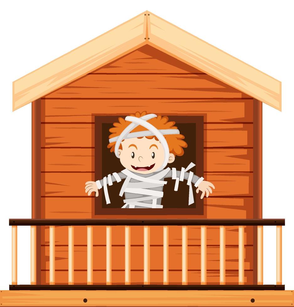 Little boy standing by the window vector