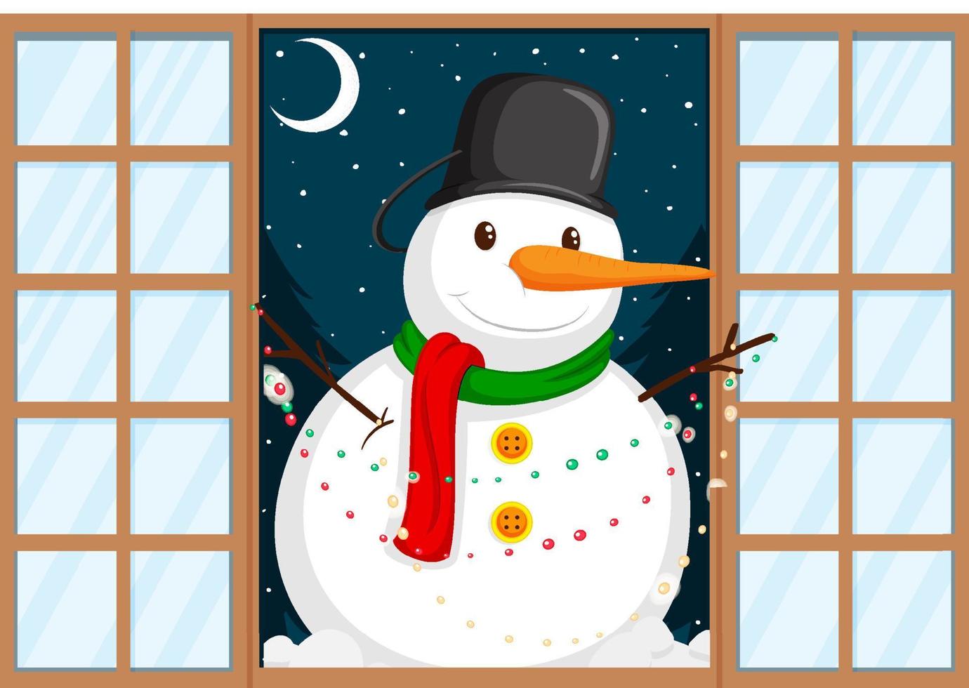 tema navideño muñeco de nieve en la puerta vector