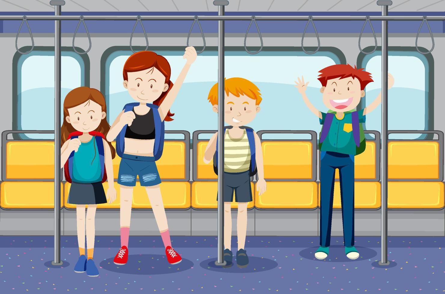 Scene with many people using public transportation vector