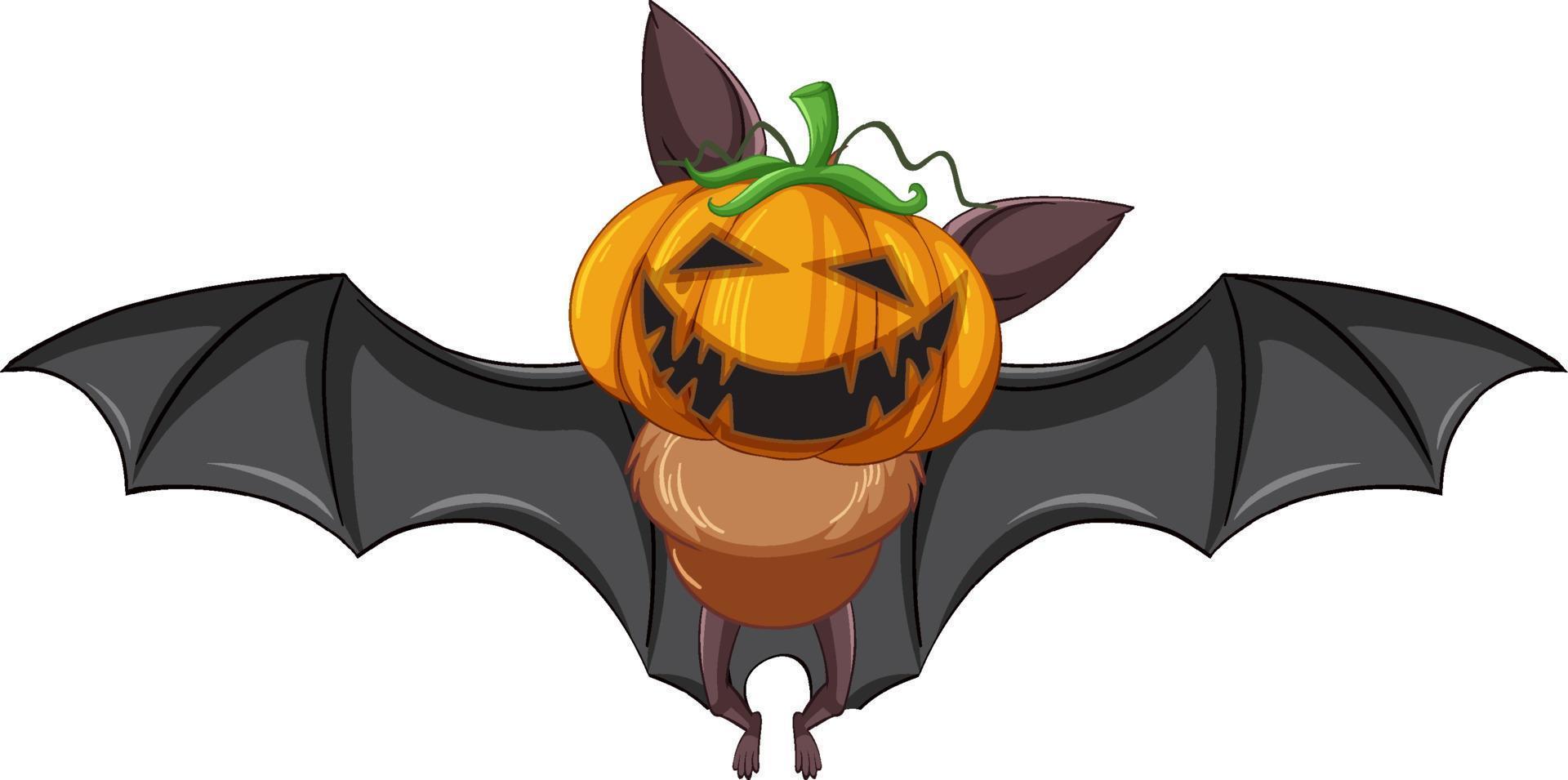 murciélago de dibujos animados con cabeza de jack-o'-lantern sobre fondo blanco vector