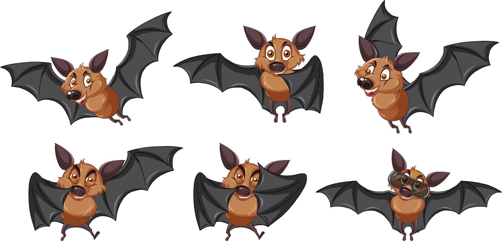 Set of different cute bats in cartoon style vector