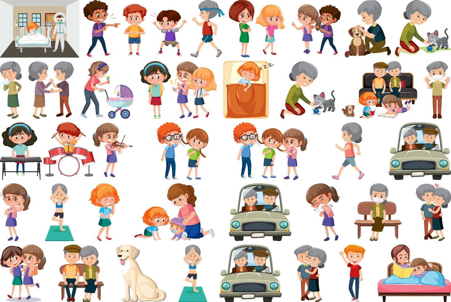 Set of different activities people in cartoon style vector