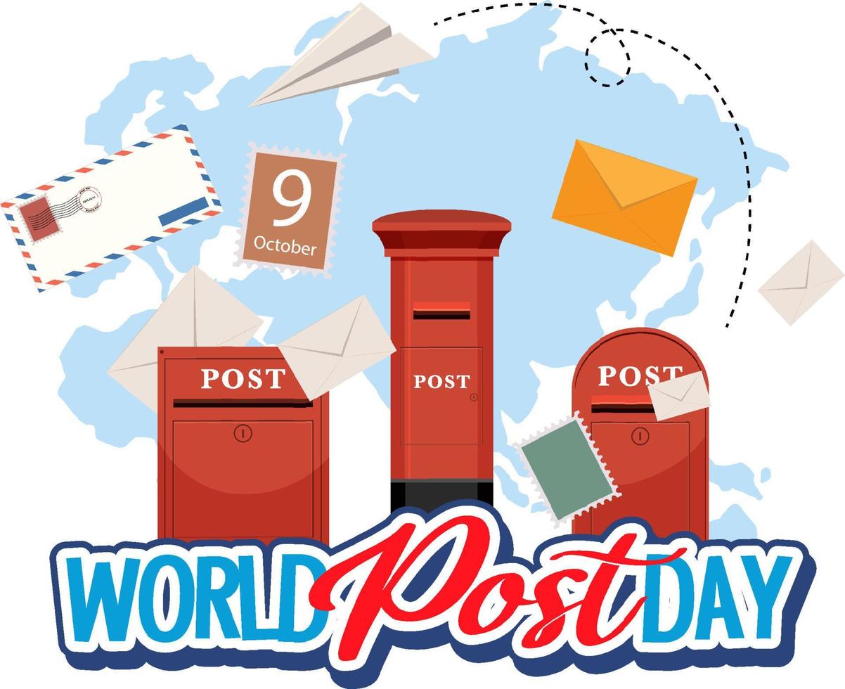 World Post Day word banner on world map vector